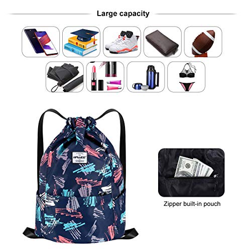 HAWEE Impermeable Casual Mochila con Cordón Grande Deporte Bolso de Gimnasia Mochila de Cuerda Unisex para Mujer Hombre Vida Cotidiana Aire Libre Yoga Escuela Playa Nadar