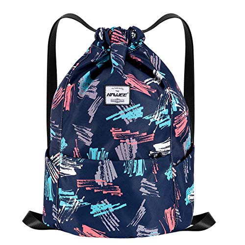 HAWEE Impermeable Casual Mochila con Cordón Grande Deporte Bolso de Gimnasia Mochila de Cuerda Unisex para Mujer Hombre Vida Cotidiana Aire Libre Yoga Escuela Playa Nadar