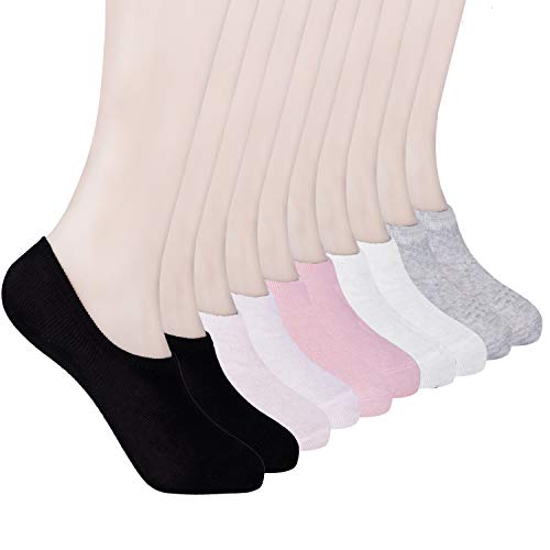 HBselect 10 Pares Calcetines Mujer Cortos Algodon Calcetines Invisibles Mujer Silicona Antideslizante