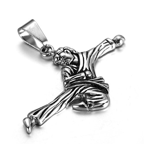 HIJONES Hombre Acero Inoxidable Fitness Taekwondo Judo Hombre Colgante Culturista Collar De Plata