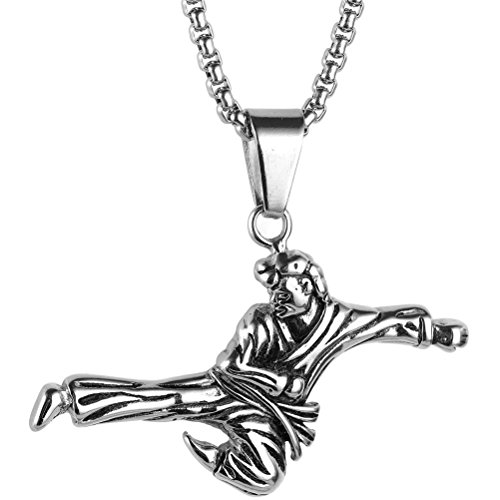 HIJONES Hombre Acero Inoxidable Fitness Taekwondo Judo Hombre Colgante Culturista Collar De Plata