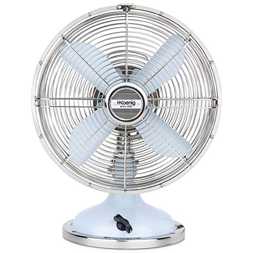 H.Koenig JOE50 Ventilador Azul Claro, Ventilador Eléctrico Retro Vintage, Diseño Silencioso, 3 Velocidades, Fijo y Oscilación 90ºC, Metal, Ajuste Vertical, Pie Antideslizante