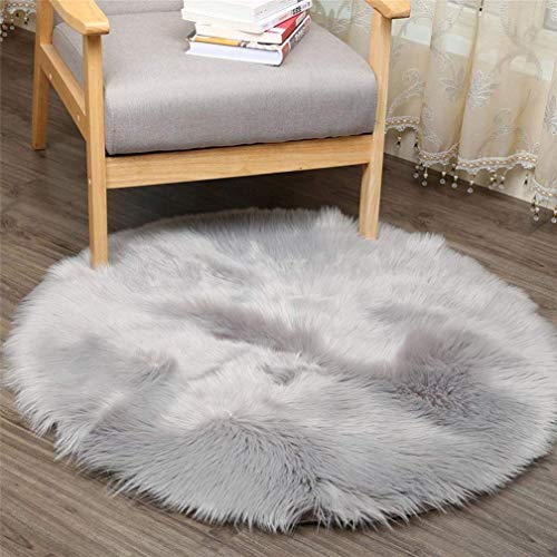 HLZDH Oveja de Piel sintética Felpudo Alfombra Antideslizante Lujosa Suave Lana Artificial Alfombra para salón Dormitorio baño sofá Silla cojín (Gris, 60 X 60 CM)