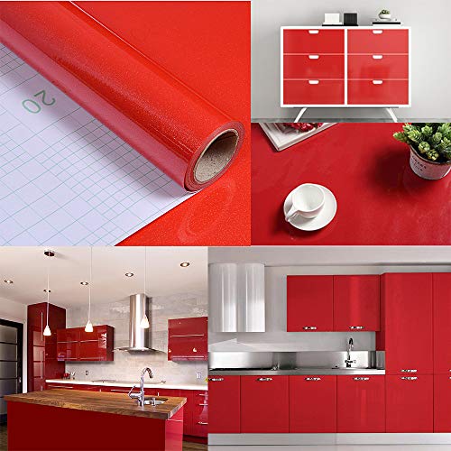 Hode Vinilos Adhesivo para Muebles Puertas Ventanas Papel Adhesivo para Muebles Pegatina de Vinilo Adhesivo Muebles Rojo 40X300cm