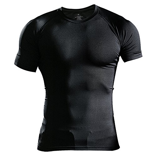 Hombres Apretado Compresión Capa Base Manga Corta Camiseta Culturismo Tops Poliéster y Spandex