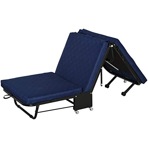 HOMCOM Cama Plegable Cama de Camping Portátil Ahorro de Espacio con Cabecera Ajustable en 5 Niveles de Ángulo 5 Ruedas Universales Carga Máx 120 kg 184x65x26 cm Azul