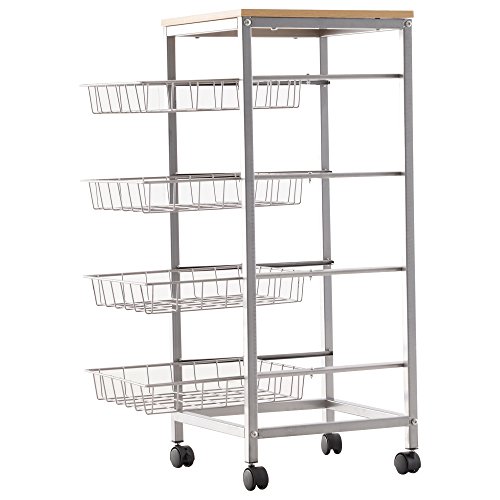 HOMCOM Carro Múltiusos de Cocina Baño con Ruedas 5 Niveles Carrito de Servicio Isla de Cocina Carrito Auxiliar Verdulero Frutero 36.5x36.5x89cm Carga 20kg