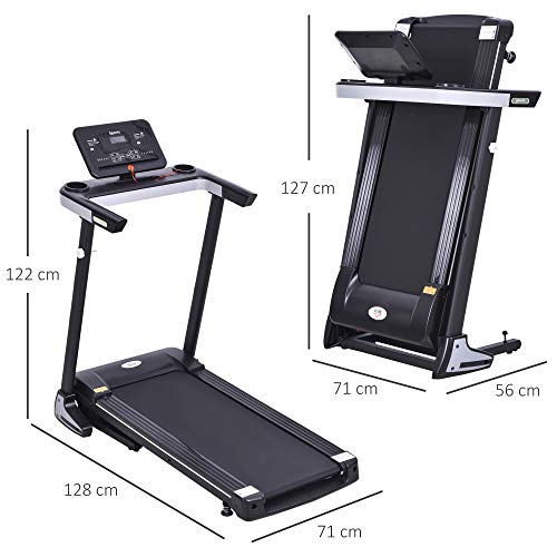 HOMCOM Cinta de Correr Eléctrica Plegable con 12 Programas Pantalla LCD Soportes de Objetos Botón de Emergencia Velocidad 12 km/h Motor 500 W Carga 100 kg 71x128x122 Negro