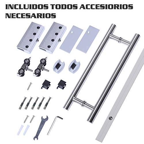 HOMCOM Puerta Corredera 102,5x205cm Puertas Correderas Satinada Deslizantes Cristal sin Obra