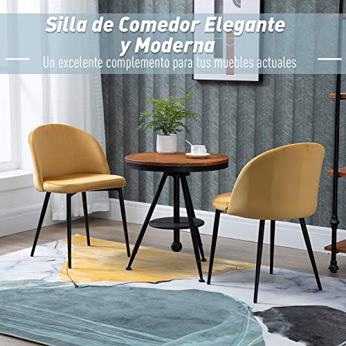 HOMCOM Set de 2 Sillas de Comedor con Asiento y Respaldo Acolchados con Cubierta de Terciopelo Suave y Diseño Moderno Carga 120 kg 49x50x77 cm Camel