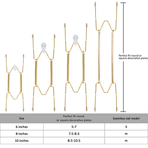 Hotop 12 Ganchos de Perchas de Placas Invisibles de Pared Soporte Ganchos Perchas de Placa de Alambre Decorativo de Acero Inoxidable en 3 Tamaños con 12 Ganchos de Pared (6/8/10 Pulgadas