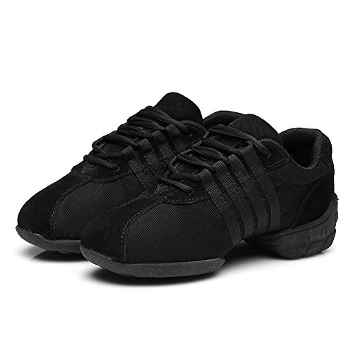 HROYL Mujer Zapatos de Jazz Zapatos de Baile Moderno Zapatos Deportivos Zapatillas de Baile Dance Sneakers el Negro Modelo T01A 36.5 EU