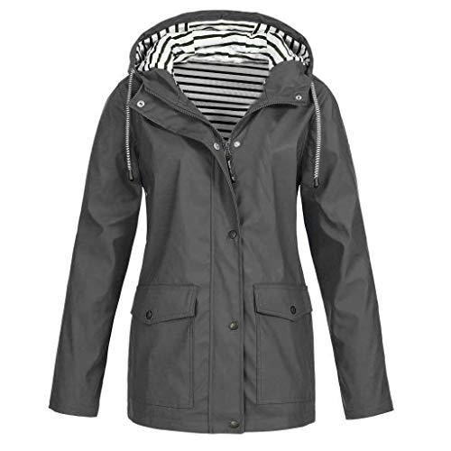 HULKY Chubasquero Mujer Impermeable Chaquetas Deportivo Invierno Abrigo con Capucha Rompevientos Secado Rápido Tops Montañismo Cardigan Outwear Casual Tallas Grandes(Gris,XXL)