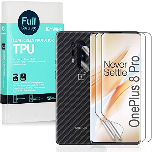 Ibywind Protector de Pantalla para OnePlus 8 Pro [2 Piezas],con Protector de Lente de Cámara,Atrás Pegatina Protectora Fibra de Carbono,[Admite la función de Huella Digital]