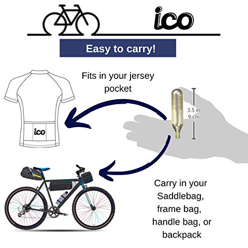 ICO - Cartuchos CO2 16g con Rosca - Compatible con Inflador Bomba CO2 - Permite Inflar Neumáticos de Bicicletas de Montaña Y De Carretera - Pack de 10