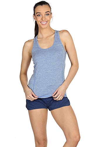 icyzone Camiseta de Fitness Deportiva de Tirantes para Mujer, Pack de 3 (XXL, Granito/Azul/Naranja)