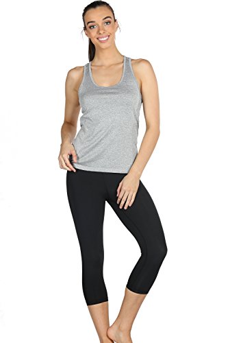 icyzone Camiseta de Fitness Deportiva de Tirantes para Mujer, Pack de 3 (XXL, Granito/Azul/Naranja)