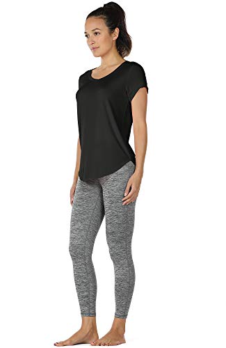 icyzone Camiseta de Yoga Deportiva de Manga Corta de Espalda Abierta para Mujer (M, Negro)