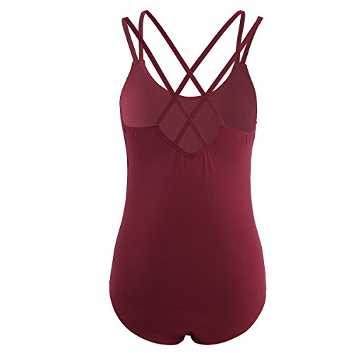 iEFiEL Chica Maillot de Danza Gimnasia Leotardo Body Clásico Elástico Ballet Algodón para Mujer Vino L