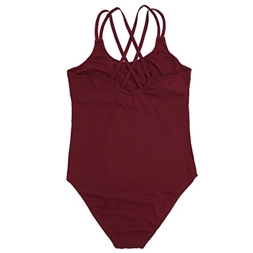 iEFiEL Chica Maillot de Danza Gimnasia Leotardo Body Clásico Elástico Ballet Algodón para Mujer Vino L