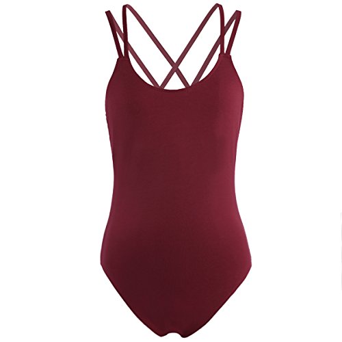 iEFiEL Chica Maillot de Danza Gimnasia Leotardo Body Clásico Elástico Ballet Algodón para Mujer Vino L