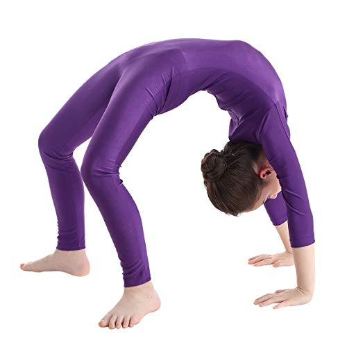 IEFIEL Leotardo Gimnasia Niña Niño Unisex Maillot de Danza Mono Deportiva Manga Larga Traje de Baile Deporte Yoga Gym Jumpsuit Unitard Morado 10-12 Años