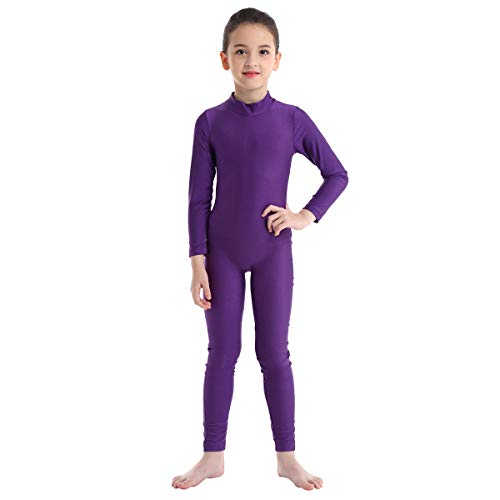 IEFIEL Leotardo Gimnasia Niña Niño Unisex Maillot de Danza Mono Deportiva Manga Larga Traje de Baile Deporte Yoga Gym Jumpsuit Unitard Morado 10-12 Años