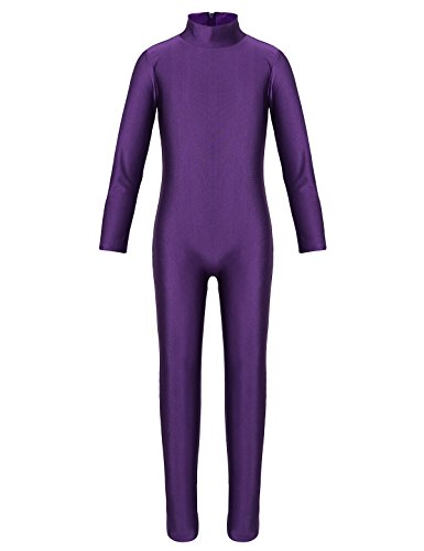 IEFIEL Leotardo Gimnasia Niña Niño Unisex Maillot de Danza Mono Deportiva Manga Larga Traje de Baile Deporte Yoga Gym Jumpsuit Unitard Morado 10-12 Años