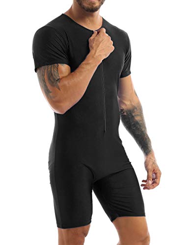 IEFIEL Maillot Cillismo para Ombre Leotardo Deportivo Monos de Gimnasia Ritmica Body Cortos Elástico Conjunto Ropa Interior Lencería para Hombre Negro XL