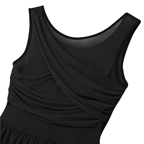 IEFIEL Vestido Danza Ballet para Mujer Chicas Vestido de Gasa Sin Mangas de Danza Gimnasia Maillot con Falda Mallas Irregular Vestido Baile Moderno Negro A XL