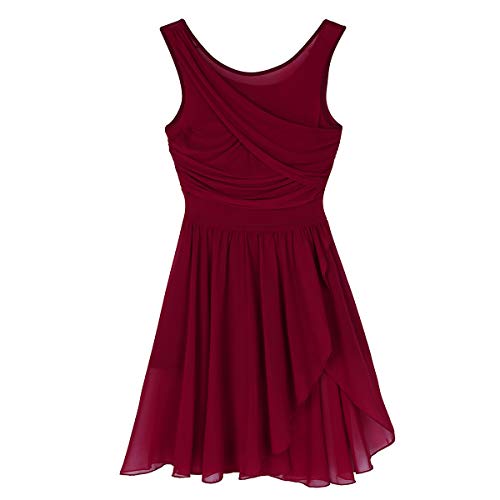 IEFIEL Vestido Danza Ballet para Mujer Chicas Vestido de Gasa Sin Mangas de Danza Gimnasia Maillot con Falda Mallas Irregular Vestido Baile Moderno Vino M