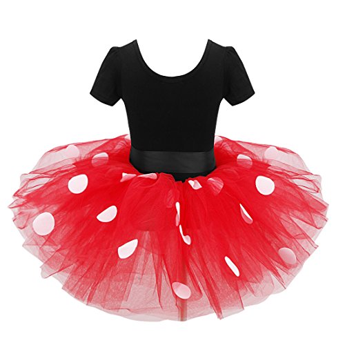 IEFIEL Vestido Maillot de Ballet Danza para Niña Disfraz Bailarina Tutú Lunares Vestido de Princesa Fiesta Boda Cumpleaños con Diadema 1-8 Años Rojo 4 años