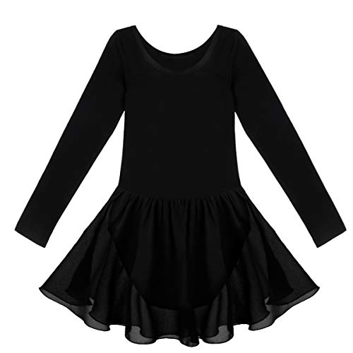 iiniim Maillot Ballet Niña Mangas Largas Vestido de Danza mono Leotardo Gimnasia Algodón Traje Bailarina Elástico 2-12 Años Negro XL/8-10 años