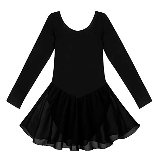 iiniim Maillot Ballet Niña Mangas Largas Vestido de Danza mono Leotardo Gimnasia Algodón Traje Bailarina Elástico 2-12 Años Negro XL/8-10 años