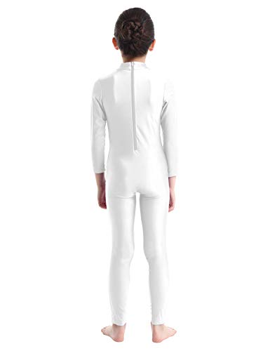 iiniim Maillot Manga Larga con Cremallera Niña Ballet Danza Gimnasia Ritmica Artística Leotardo Clásico Elástico Bailarina Leotard Mono Unitard Invierno Dancewear para Chicas Blanco 4-5 años