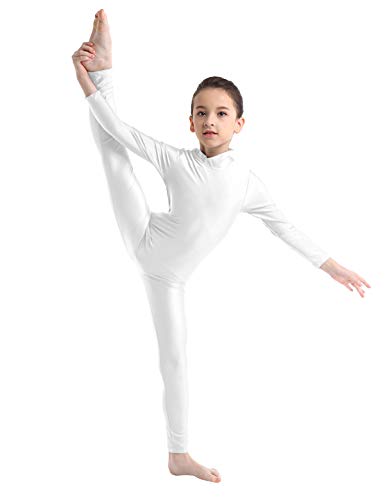 iiniim Maillot Manga Larga con Cremallera Niña Ballet Danza Gimnasia Ritmica Artística Leotardo Clásico Elástico Bailarina Leotard Mono Unitard Invierno Dancewear para Chicas Blanco 4-5 años