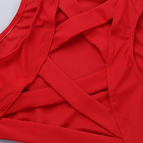 iiniim Niña Camiseta sin Mangas Cuello Alto Espalda Cruzada Abierto Prenda Gimnasia Correas Deportiva Ropa Interior de Danza Ballet Fitness Running Tank Top de Baile Elástica Rojo 12 años