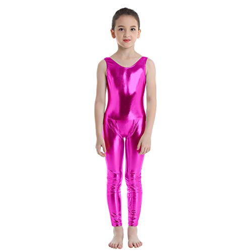 iiniim Niña Maillot Ballet sin Mangas Body Leotardo Cuerpo Pantalon Larga Completo Mono de Danza Gimnasia Baile Fiesta Trajes de Ballet Shiny Leotard Jumpsuit Unitard Dancewear Rosa Oscuro 3-4 años