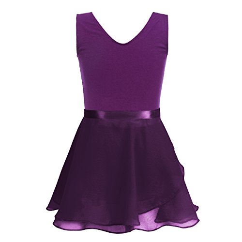 iiniim Vestido de Danza Maillot Ballet Niña Baile Tutú Princesa Leotardo Algodón Gimnasia Clásico sin Mangas con Falda Gasa Elegante Dancewear para Actuación Chica Muchacha Morado 7-8 años