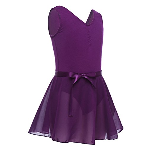 iiniim Vestido de Danza Maillot Ballet Niña Baile Tutú Princesa Leotardo Algodón Gimnasia Clásico sin Mangas con Falda Gasa Elegante Dancewear para Actuación Chica Muchacha Morado 7-8 años