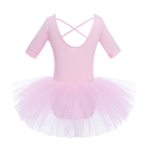 iiniim Vestido Maillot Clásico de Ballet Danza Elegante Traje Infantil de Baile Leotardo Princesa Tutú Flor con Falda de Tul Bragas Interior de Algodón para Niña Chica (2-10 Años) Rosa 2-3 años