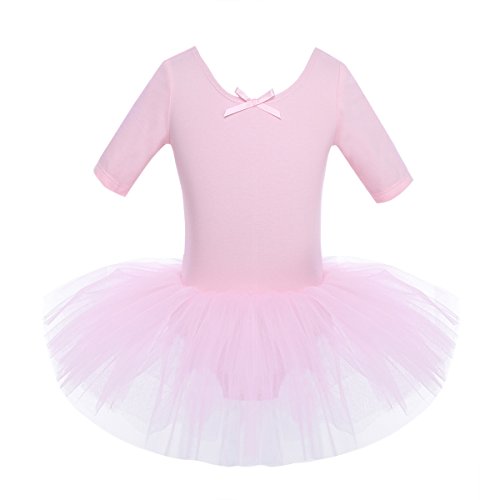 iiniim Vestido Maillot Clásico de Ballet Danza Elegante Traje Infantil de Baile Leotardo Princesa Tutú Flor con Falda de Tul Bragas Interior de Algodón para Niña Chica (2-10 Años) Rosa 2-3 años