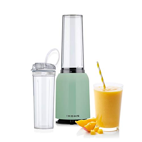 IKOHS Batidora de Vaso MOI - Batidora de Vaso Individual para Smoothies y Batidos, 230 W, Individual, Portátil, Cuchillas de Acero Inoxidable, 230W, Libre de BPA, Diseño Exclusivo, Color Verde Menta