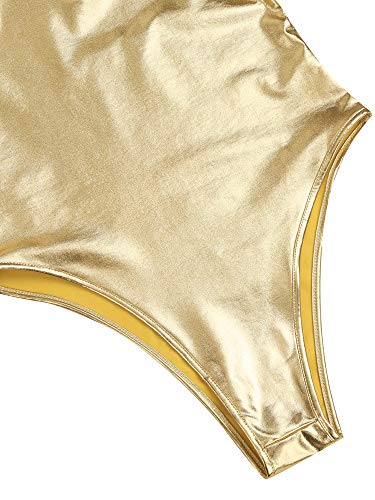 inhzoy Maillot de Danza Ballet Cuero para Mujer Brillante Body Correas Cruzadas Elástico Leotardo de Gimnasia Rítmica Disfraz de Bailarina Actuación Dorado XL