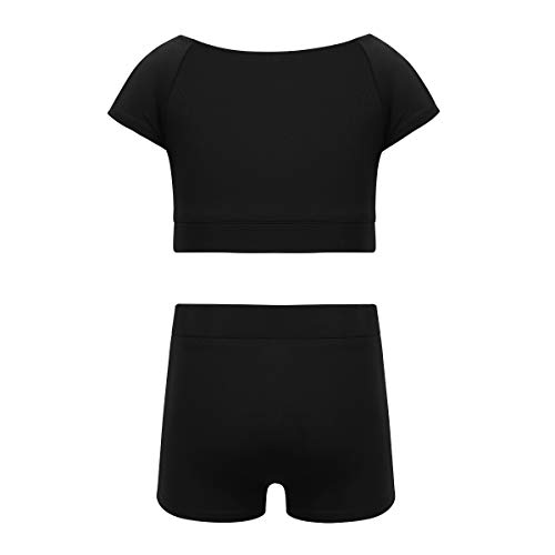 inhzoy Maillot de Danza Ballet para Niña Conjunto de Baile Moderno Crop Top Manga Corta con Sport Shorts Leotardo de Gimnasia Ropa Deporte Yoga Negro 7-8 Años