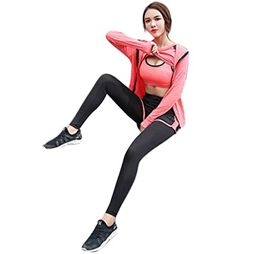 Inlefen Conjuntos de chándal de Mujer Conjunto de Traje de Deporte Conjunto de Ropa Deportiva Deportiva de Secado rápido Jogging Suave para Mujer Ropa de Yoga Conjunto de 5 Piezas Naranja XL