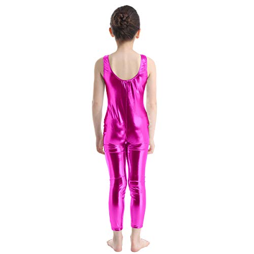 inlzdz Mailot de Ballet para Niñas 3-14 Años Mono de Gimnasia Brillante Pantalones Largos Leotardo Elástico Jumpsuit Ropa de Actuación Traje de Bailarina Rosa Oscuro 7-8 Años