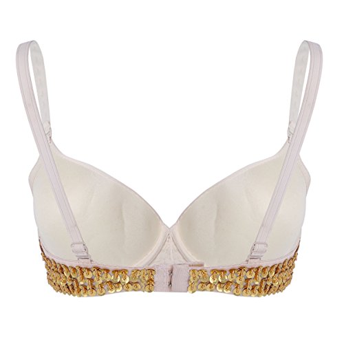 inlzdz Mujer Ropa Interior Sujetador con Lentejuelas Brillantes Bra Top de Danza de Vientre Traje para Fiesta Actuación Clubwear Dorado 38A, 38B, 38C