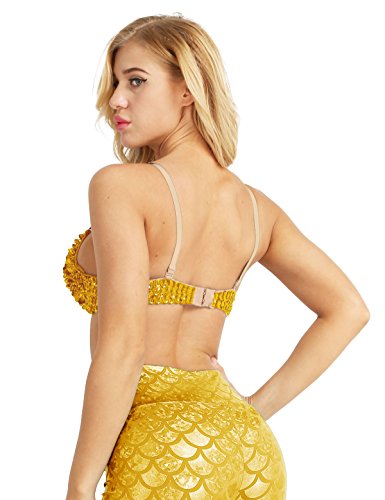 inlzdz Mujer Ropa Interior Sujetador con Lentejuelas Brillantes Bra Top de Danza de Vientre Traje para Fiesta Actuación Clubwear Dorado 38A, 38B, 38C