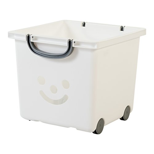 Iris Ohyama, lote de 2 cajas grandes de almacenamiento de juguete sobre ruedas - Smiley Kids Boxes - KCB-32, blanco, 25 L, 32 x 33 x 29 cm